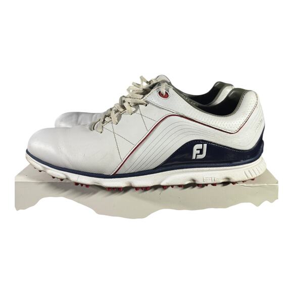FootJoy FJ Men’s Golf Shoes White Navy Red Leather Spikeless Size 12M - Picture 4 of 8